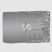 Serviette De Golf Nom Monogramme Paillettes Argentées (Horizontal)