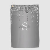 Serviette De Golf Nom Monogramme Paillettes Argentées (Devant)