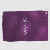 Serviette De Golf Nom monogramme personnalisé violet minimaliste (Horizontal)