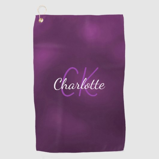 Serviette De Golf Nom monogramme personnalisé violet minimaliste (Devant)