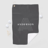 Serviette De Golf Nom monogrammé rétro moderne gris foncé (En situation)