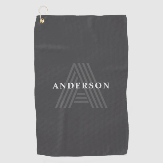 Serviette De Golf Nom monogrammé rétro moderne gris foncé (Devant)