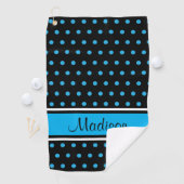 Serviette De Golf Nom noir de manuscrit de rayure de point de polka (En situation)