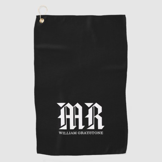Serviette De Golf Nom noir et blanc Monogramme MR Typographie (Devant)