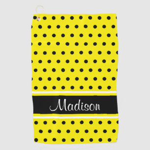 Serviette De Golf Nom noir jaune lumineux de manuscrit de rayure de