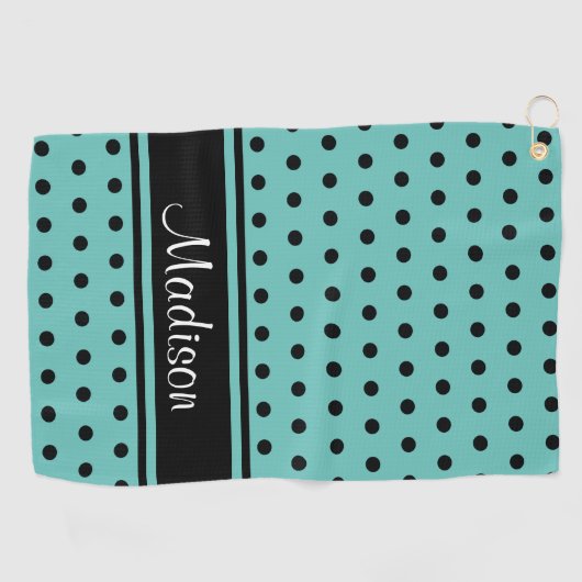 Serviette De Golf Nom noir turquoise léger de manuscrit de point de (Horizontal)
