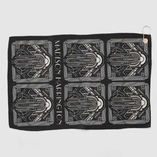 Serviette De Golf Nom personnalisé Art Déco (Horizontal)