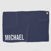 Serviette De Golf Nom personnalisé bleu marine moderne minimaliste (Horizontal)
