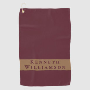 Serviette De Golf Nom personnalisé Burgundy laiton Minimaliste Homme