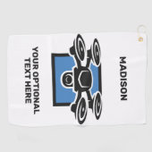 Serviette De Golf Nom personnalisé et drone de texte (Horizontal)
