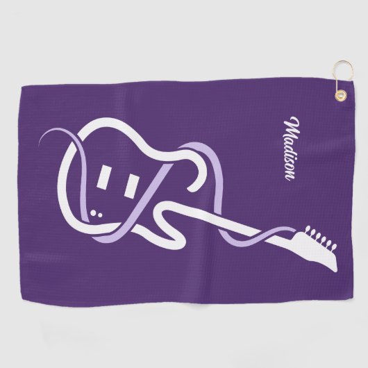 Serviette De Golf Nom personnalisé Guitare stylisée (Horizontal)