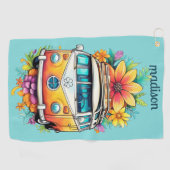 Serviette De Golf Nom personnalisé Hippie Van (Horizontal)