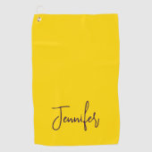 Serviette De Golf Nom personnalisé jaune de texte pourpre (Devant)