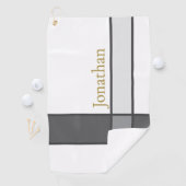 Serviette De Golf Nom personnalisé moderne blanc gris et or minimali (En situation)