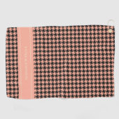 Serviette De Golf Nom personnalisé Monogram Peach Houndstooth (Horizontal)
