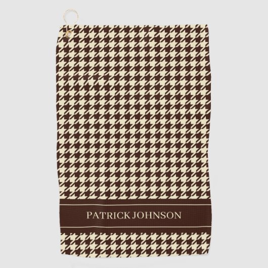 Serviette De Golf Nom personnalisé Monogramme Houndstooth Brown (Devant)