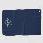 Serviette De Golf Nom personnalisé Monogramme Navy Noir (Horizontal)