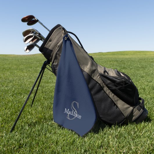 Serviette De Golf Nom personnalisé Monogramme Navy Noir (Vert)