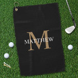 Serviette De Golf Nom personnalisé Monogramme noir<br><div class="desc">Créez votre propre serviette de golf ronde noire personnalisée avec votre nom personnalisé et votre monogramme.</div>