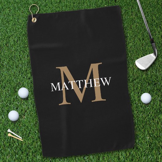 Serviette De Golf Nom personnalisé Monogramme noir