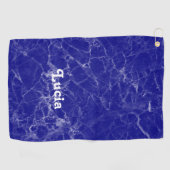 Serviette De Golf Nom personnalisé motif en marbre bleu (Horizontal)