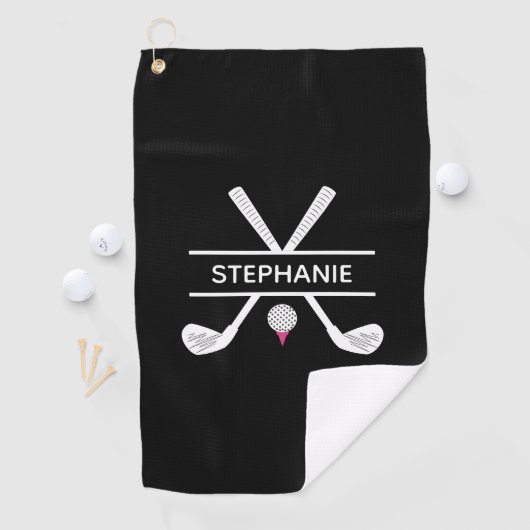Serviette De Golf Nom personnalisé Noir Blanc Rose (En situation)