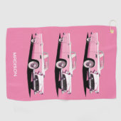 Serviette De Golf Nom personnalisé Pink Classic Car (Horizontal)
