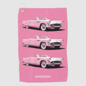 Serviette De Golf Nom personnalisé Pink Classic Car (Devant)
