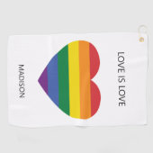 Serviette De Golf Nom personnalisé Rainbow Heart (Horizontal)