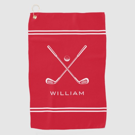 Serviette De Golf Nom personnalisé Red Stripes élégant (Devant)