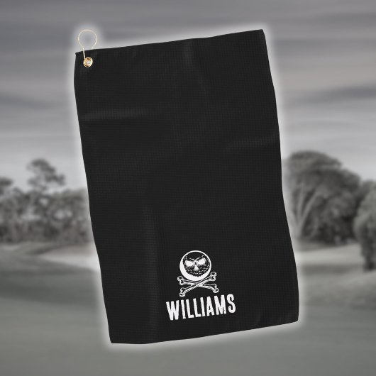 Serviette De Golf Nom Personnalisé Skull Golf Ball Et Crossbones