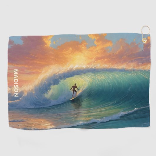 Serviette De Golf Nom personnalisé Surf (Horizontal)