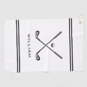 Serviette De Golf Nom personnalisé White Stripes élégant (Horizontal)