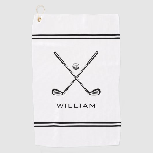 Serviette De Golf Nom personnalisé White Stripes élégant (Devant)