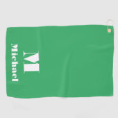 Serviette De Golf Nom simple moderne initial couleur unie vert (Horizontal)