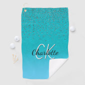 Serviette De Golf Nom turquoise bleu vert parties scintillant monogr (En situation)