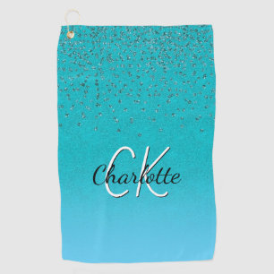 Serviette De Golf Nom turquoise bleu vert parties scintillant monogr