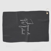 Serviette De Golf Noms de couple écriture manuscrite noir mat Mariag (Horizontal)