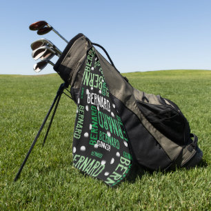 Serviette De Golf Noms verts et balles de golf partout en noir