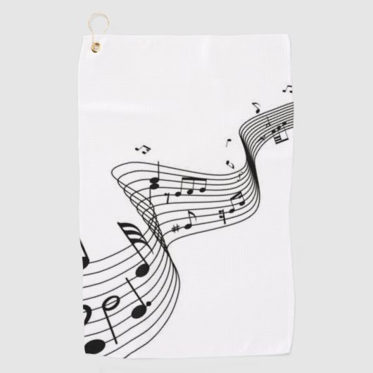 Serviette De Golf Notes musicales en blanc avec nom Golf Head Cover (Devant)