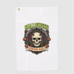 Serviette De Golf Nuit de chasse d'Halloween Roses de crâne à cornes