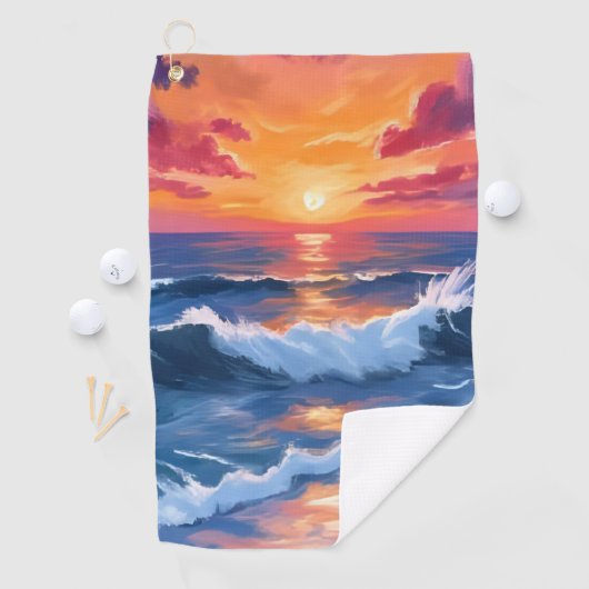 Serviette De Golf Ocean Sunset Beach Waves Aquarelle (En situation)
