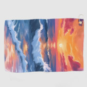 Serviette De Golf Ocean Sunset Beach Waves Aquarelle (Horizontal)