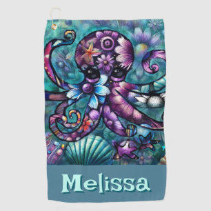 Serviette De Golf Octopus lunaire Turquoise floral côtier Personnali