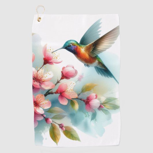 Serviette De Golf OEuvre florale/printanière de colibri (Devant)