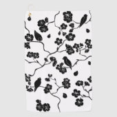 Serviette De Golf Oiseaux Motifs noirs et blancs sur les fleurs de c (Devant)