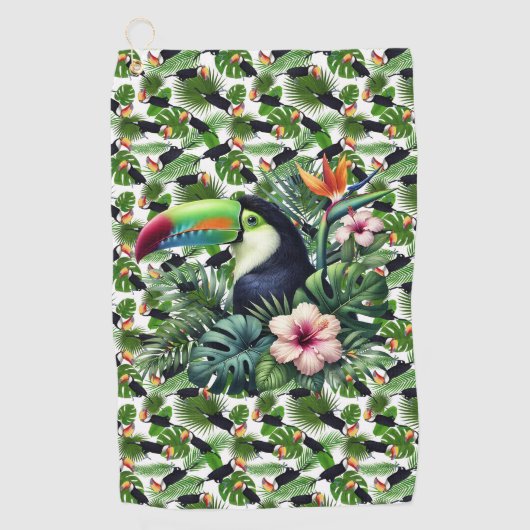 Serviette De Golf Oiseaux toucans tropicaux. (Devant)