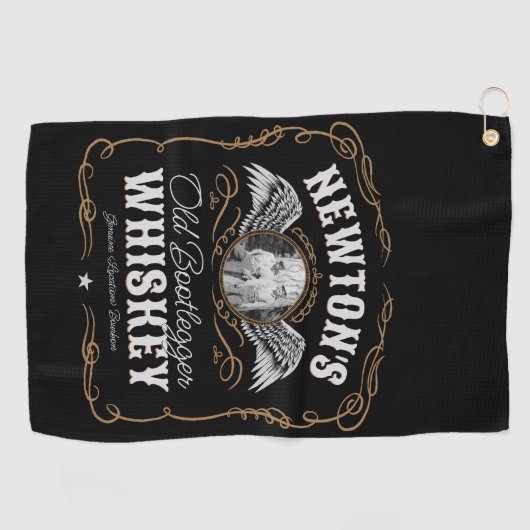 Serviette De Golf Old Moonshine Whiskey Étiquette AJOUTER PHOTO Nom  (Horizontal)
