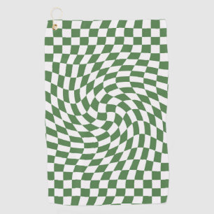 Serviette De Golf Olive Green & White À damiers Motif déformé
