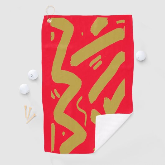 Serviette De Golf Or et rouge tribal (En situation)